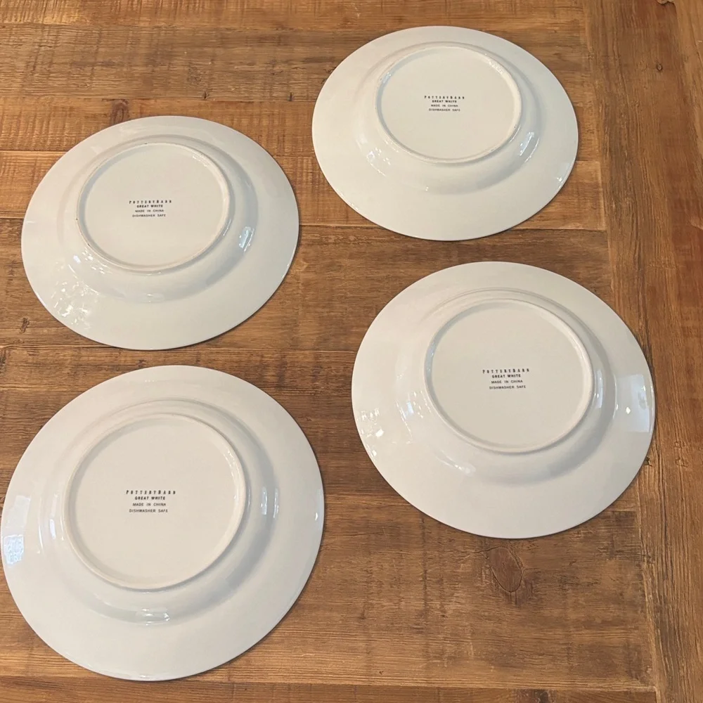 4 Pottery Barn Great White Pasta Bowls. Colorful | Gold Rimmed | 10.5” | Bold